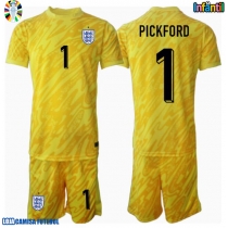 Camisa de Futebol Inglaterra Jordan Pickford #1 Goleiro Equipamento Secundário Infantil Europeu 2024 Manga Curta (+ Calças curtas)